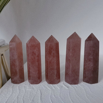 Natural Red Strawberry Quartz Crystal Point Tower Healing Crystal and Stones