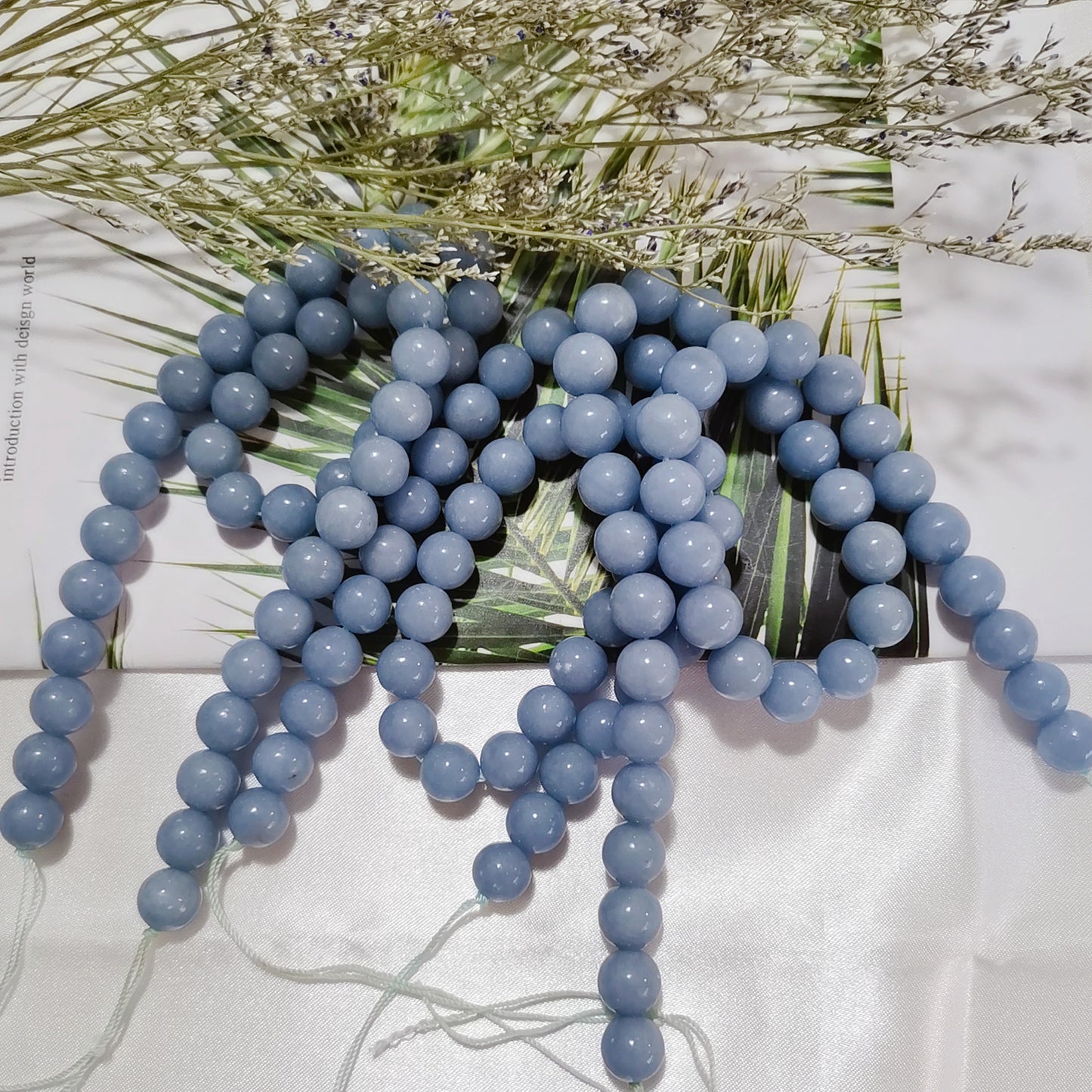 Natural Blue Angelite Loose Round Beads For Jewelry Making