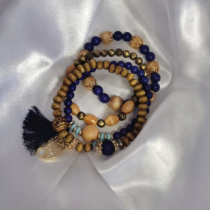 Pulsera de cuentas de madera multicapa de estilo bohemio