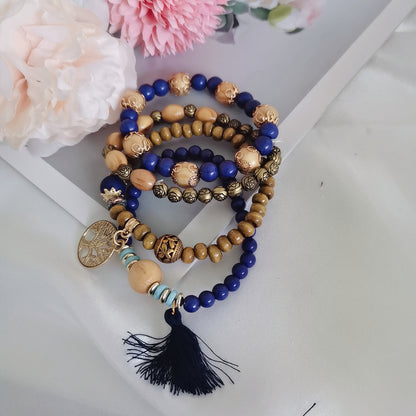 Bohemian style multi-layer wood beaded bracelet