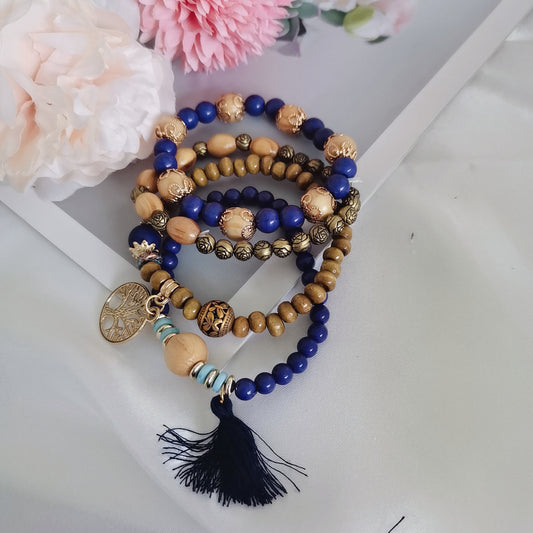 Pulsera de cuentas de madera multicapa de estilo bohemio