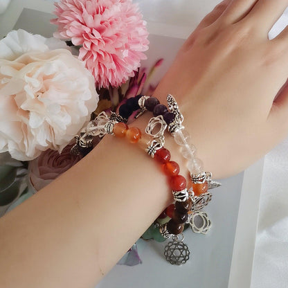 Pulseras de árbol de la vida de los 7 chakras, pulseras de cuentas de energía curativa de Reiki de piedra natural