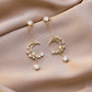 Moon and Star Earring Celestial Pearl Earrings Night Sky Drop Earrings