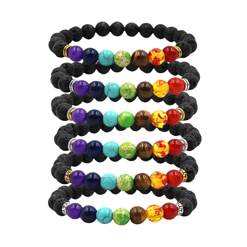 Pulsera de piedra de lava energética de 7 chakras 