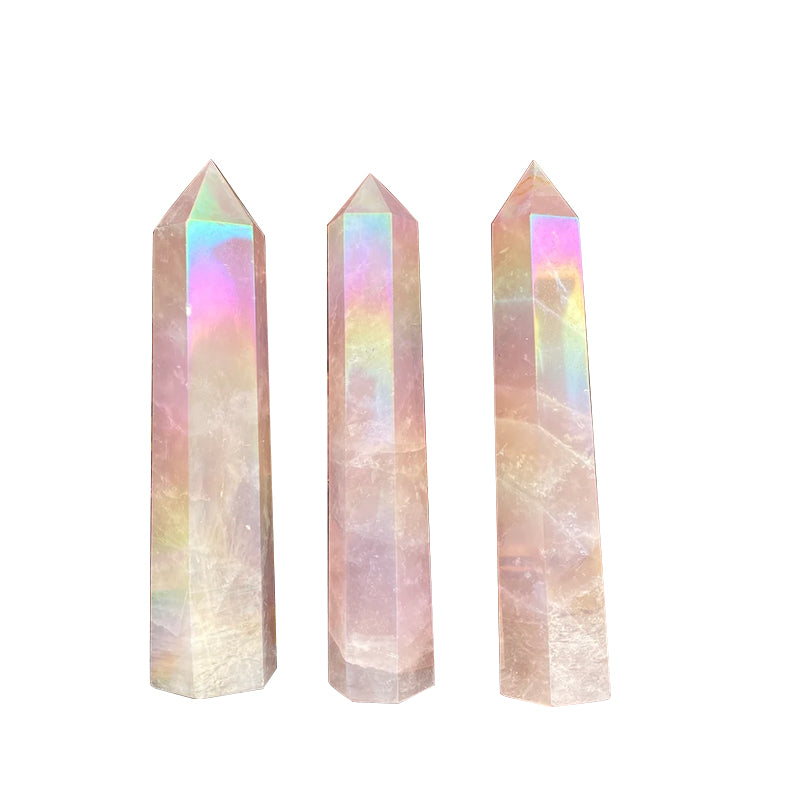 Natural Pink Tower Angel Aura Rose Quartz Crystal Wand Point Healing Stone For Sale