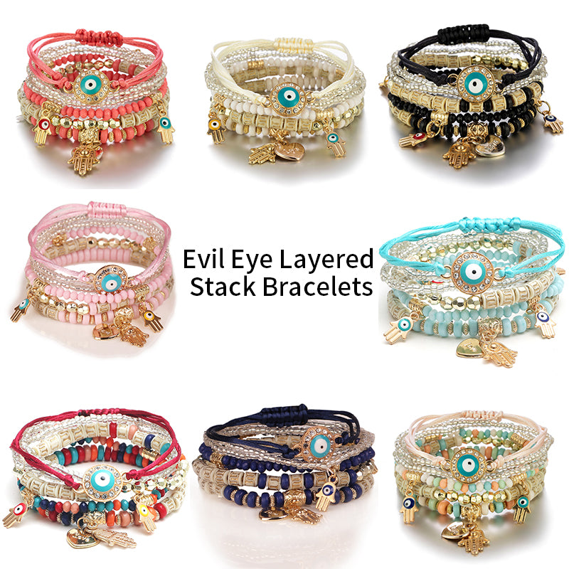 Boho Evil Eye Beaded Stack Bracelets Sets