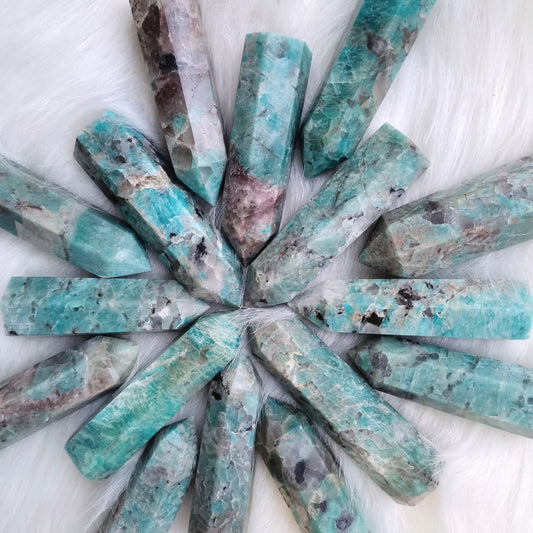 5-10cm Amazonite with Smoky Quartz Point Tower Crystal Craft Decoration