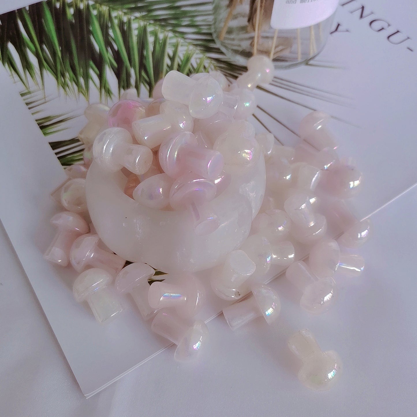 Angel Aura Rose Quartz Mushroom Aura Gemstone Mushroom Decoration