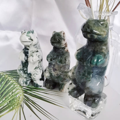 Moss Agate T-Rex Dinosaur Crystal Animal Carving