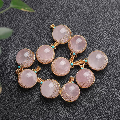 100%Natural Rose Quartz Pendant Ball Handmade Polishing