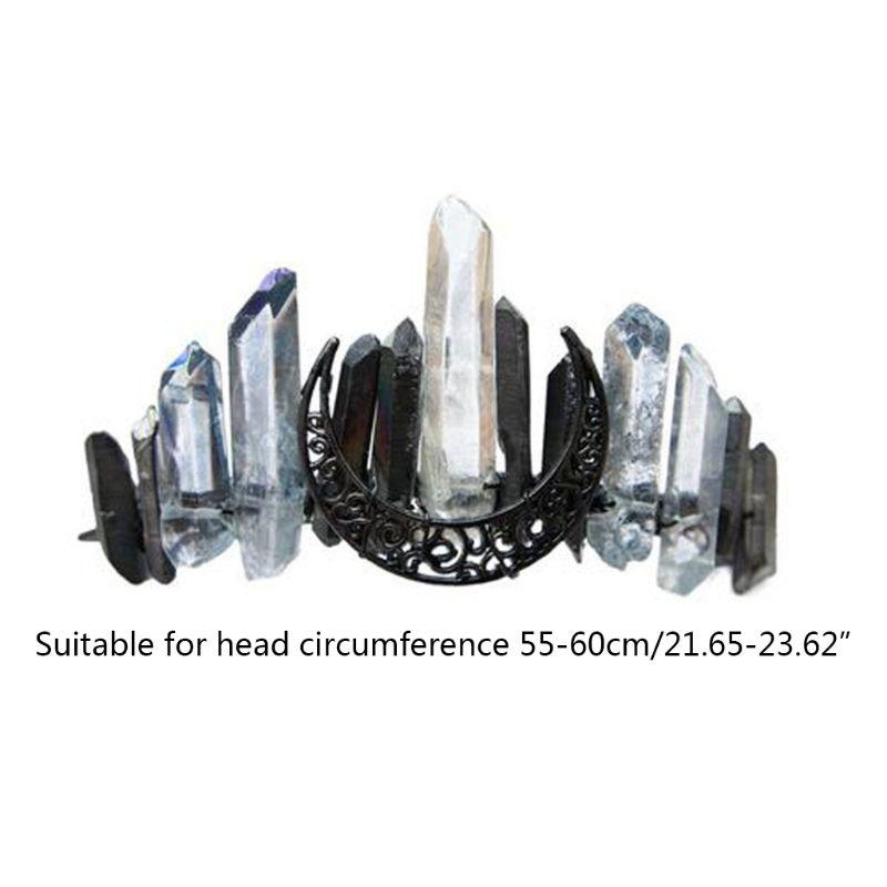 Tiara nupcial de aleación con forma de luna negra de cuarzo y diadema de cristal crudo sintético hecha a mano