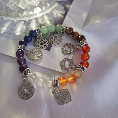 Pulseras de árbol de la vida de los 7 chakras, pulseras de cuentas de energía curativa de Reiki de piedra natural