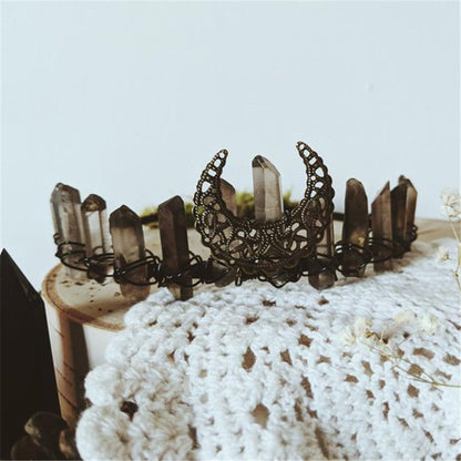 Raw Crystal Headband Quartz Black Moon Crown