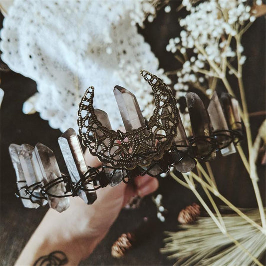 Raw Crystal Headband Quartz Black Moon Crown