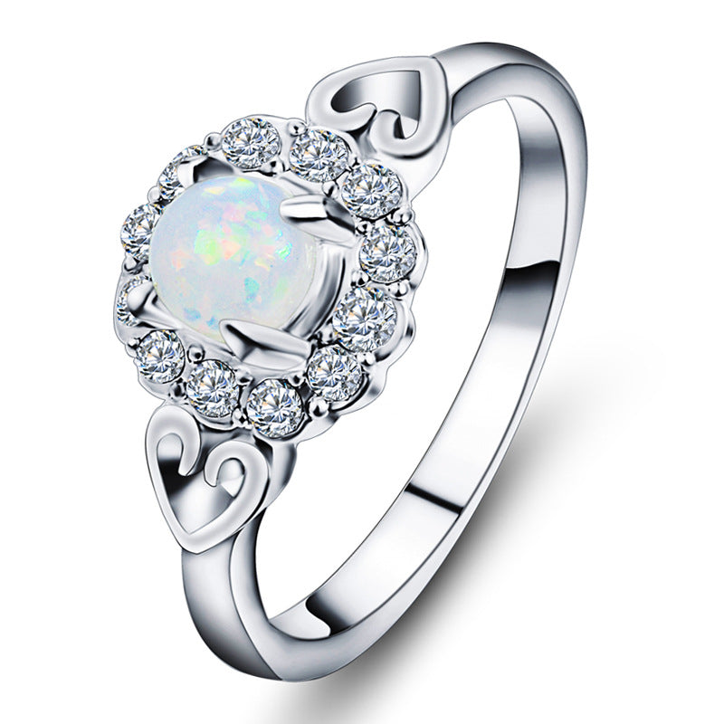 Fire Opal Rings Diamond Heart Rings Women's Jewelry