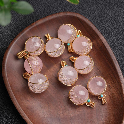 100%Natural Rose Quartz Pendant Ball Handmade Polishing