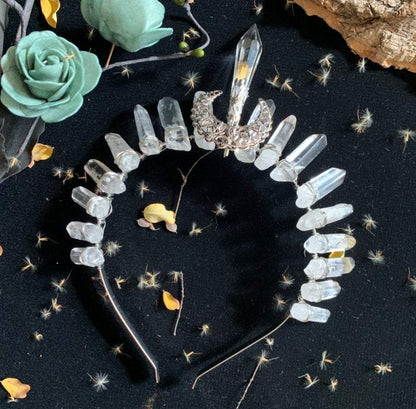 Raw Clear Quartz Crystal Crown/Moon Tiara