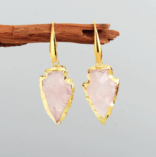 Rose Quartz/Obsidian Gold Arrowhead Earrings