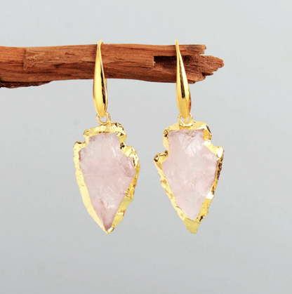 Rose Quartz/Obsidian Gold Arrowhead Earrings