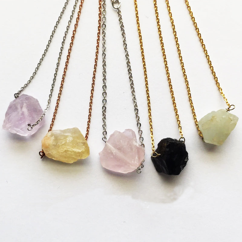 Collares de piedra natural cruda para mujeres y niñas, colgantes de cristal geométrico, collares de cadena de oro