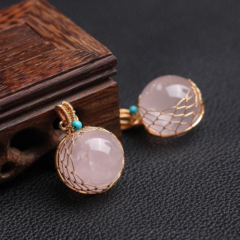 100%Natural Rose Quartz Pendant Ball Handmade Polishing