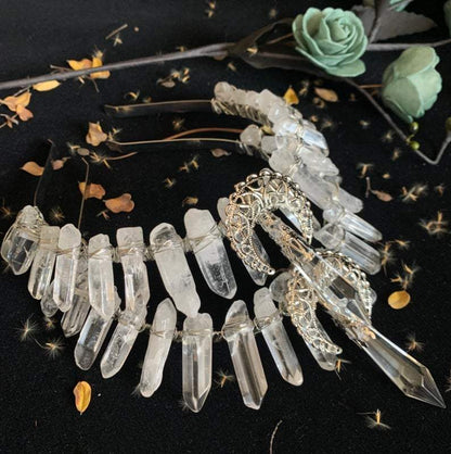 Raw Clear Quartz Crystal Crown/Moon Tiara