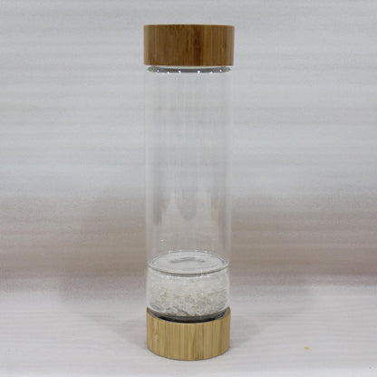 Bamboo Lid Clear Quartz Crystal Water Bottle