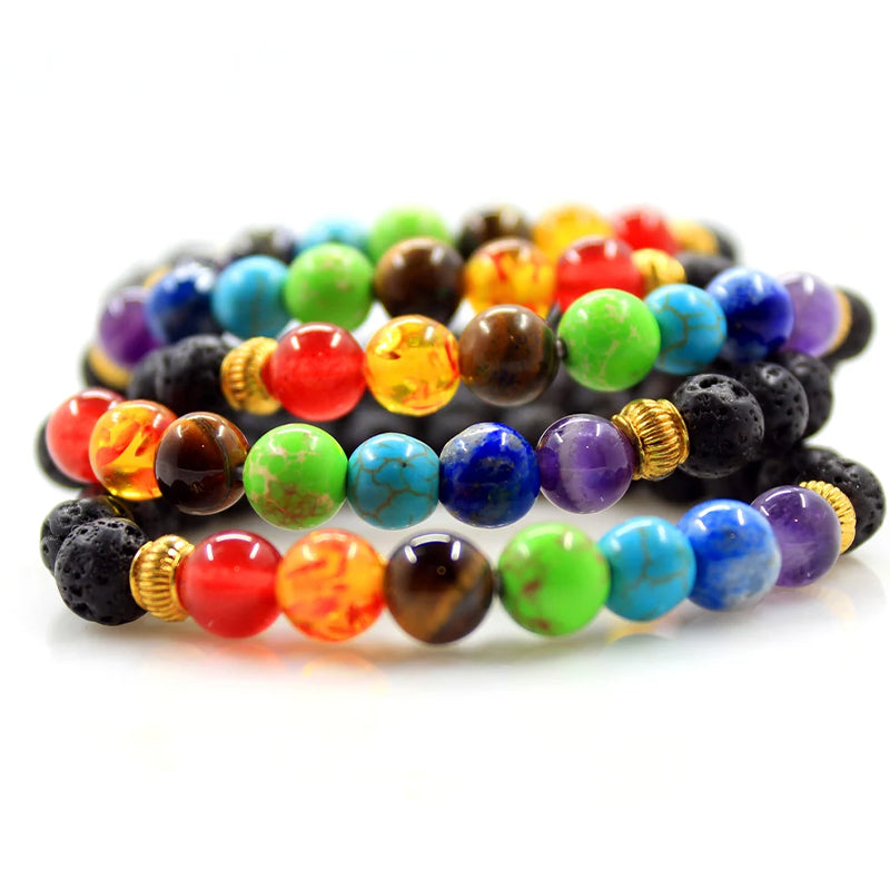 Pulsera de piedra de lava energética de 7 chakras 