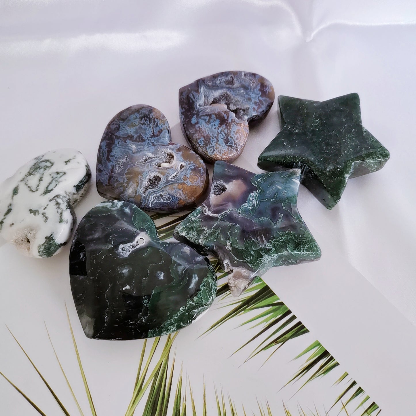 2.2 inch Natural Moss Agate Heart And Star Crystal Chakra Stone