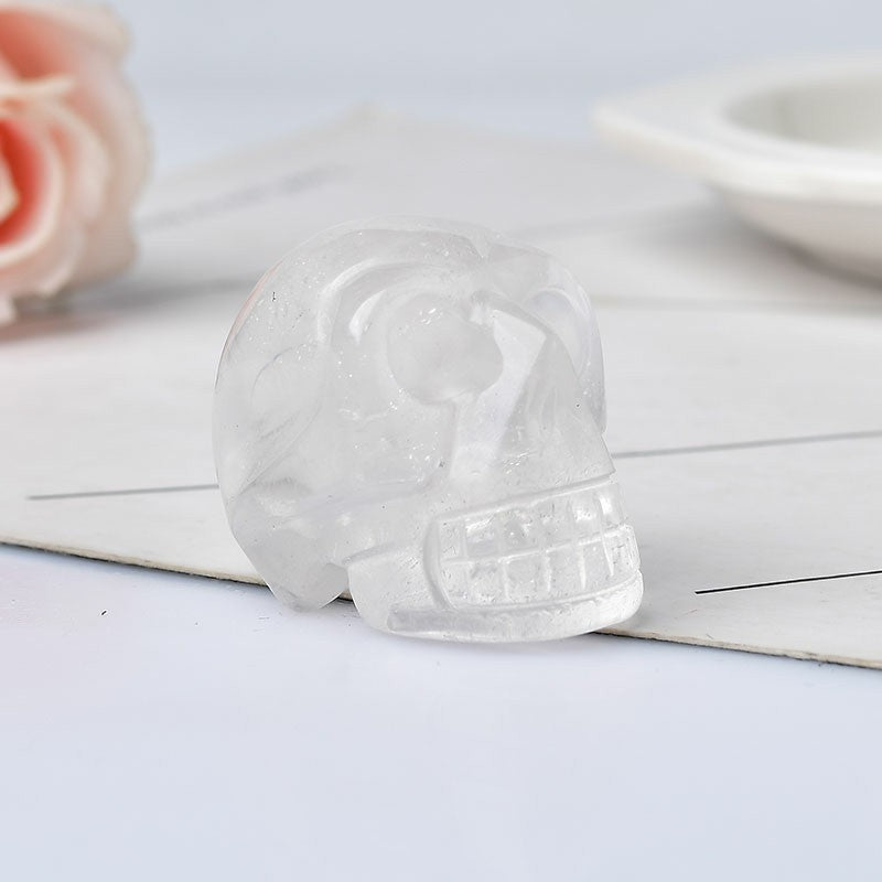 Escultura de calavera de cristal de 1 pulgada tallada a mano, estatua de piedra preciosa, figura coleccionable