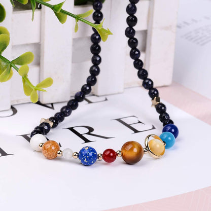 Solar System Necklace Natural Stone Galaxy The Eight Planets Guardian Star Bead Handmade Necklace