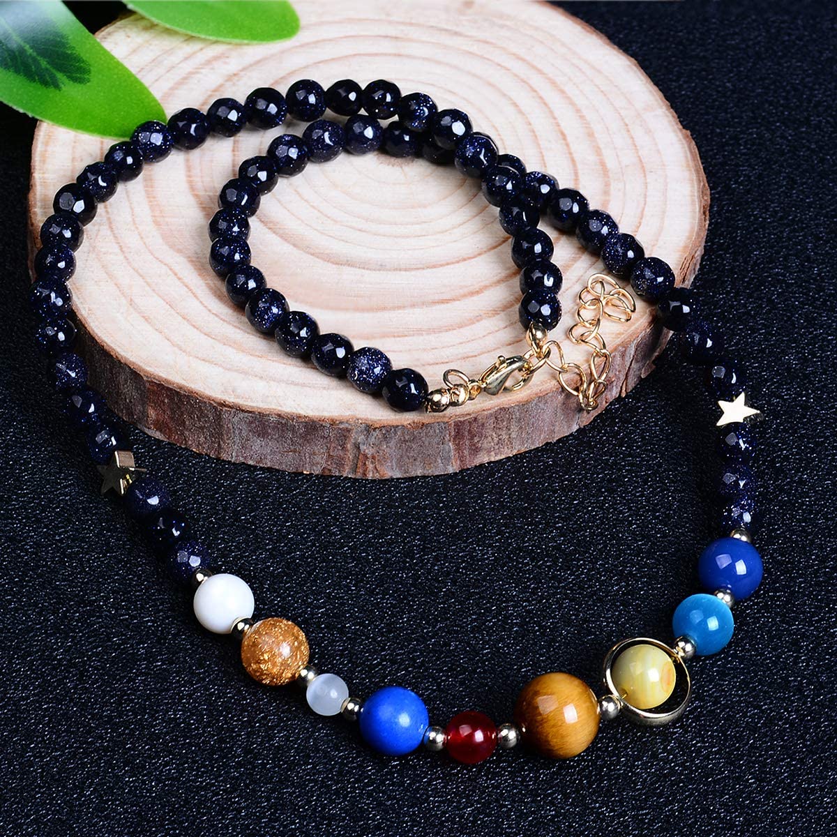 Collar del sistema solar con piedra natural, galaxia, los ocho planetas, collar de cuentas de estrella guardiana hecho a mano