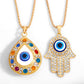 Gold Plated Colorful Lucky Turkish Jewelry Blue Evil Eye Hamsa Hand Pendant Necklace