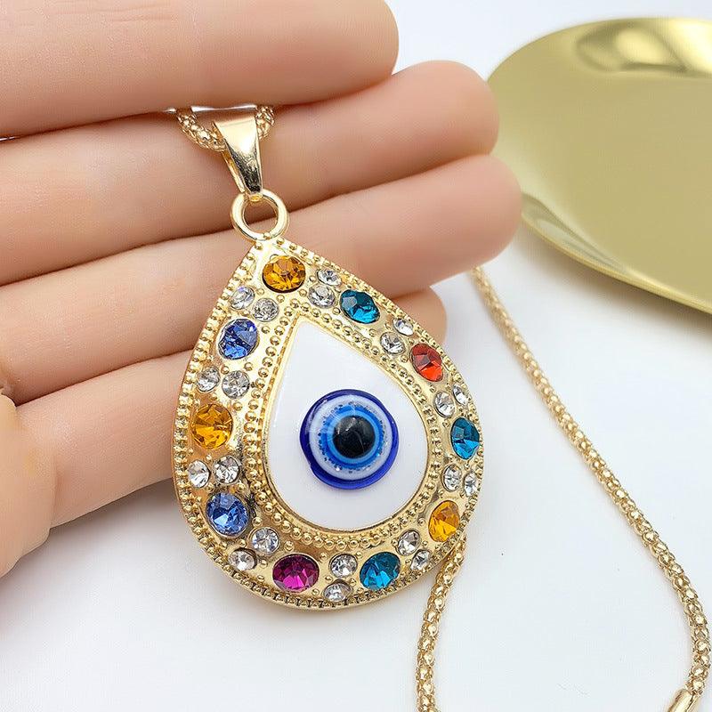 Gold Plated Colorful Lucky Turkish Jewelry Blue Evil Eye Hamsa Hand Pendant Necklace