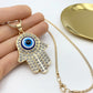 Gold Plated Colorful Lucky Turkish Jewelry Blue Evil Eye Hamsa Hand Pendant Necklace