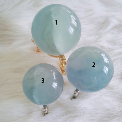 Esfera de piedra de fluorita azul natural, bola de cristal curativa Reiki, muestra + pedestal