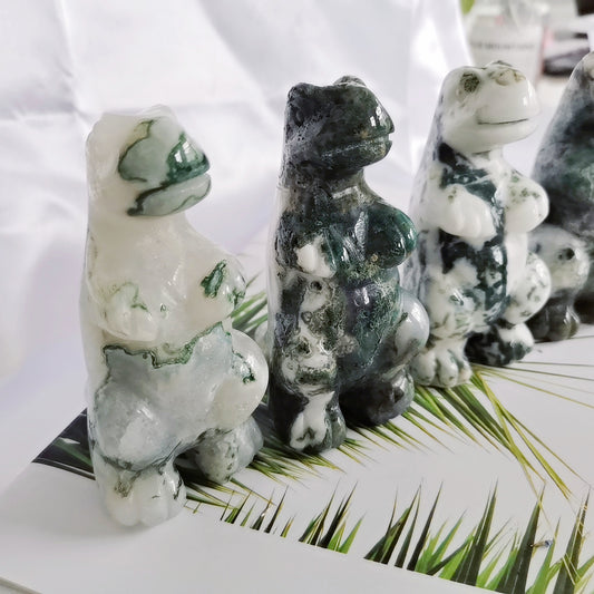 Moss Agate T-Rex Dinosaur Crystal Animal Carving