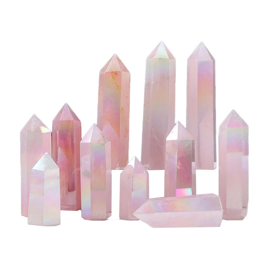 Natural Pink Tower Angel Aura Rose Quartz Crystal Wand Point Healing Stone For Sale