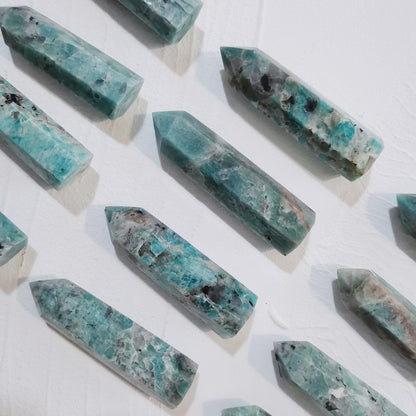 5-10cm Amazonite with Smoky Quartz Point Tower Crystal Craft Decoration