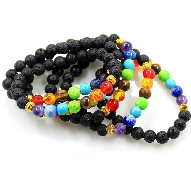 Pulsera de piedra de lava energética de 7 chakras 