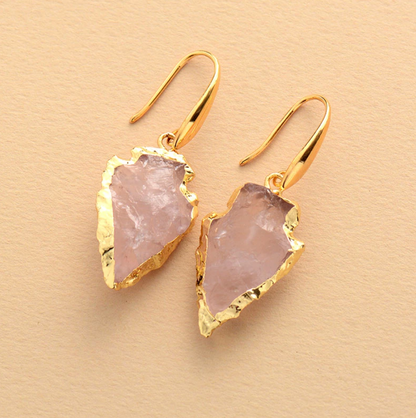 Rose Quartz/Obsidian Gold Arrowhead Earrings