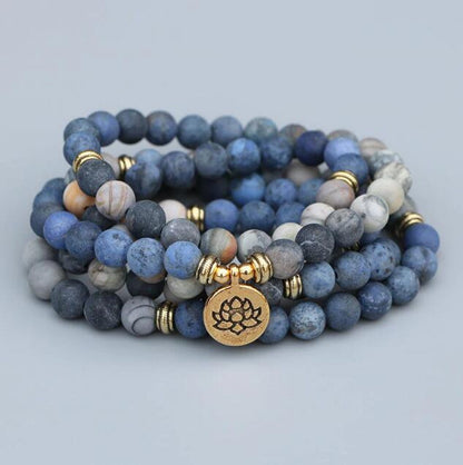 Pulsera de yoga Mala con 108 cuentas naturales y collar de cuentas de oración con dije de loto