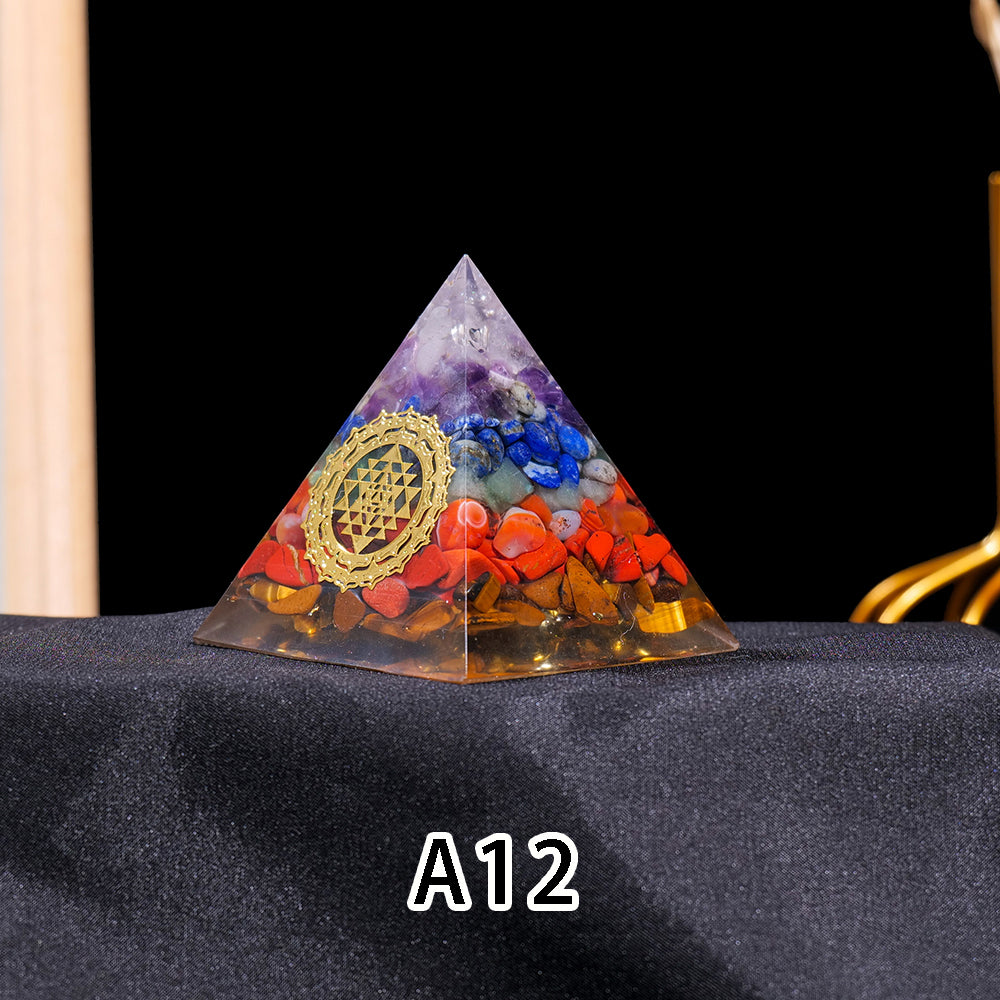 1pc Seven Chakra Orgone Pyramid Natural Crystal Gravel Treatment Tower Gemstone Reiki Home Decorate