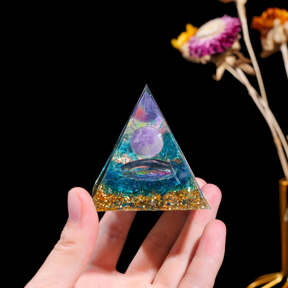 1pc Seven Chakra Orgone Pyramid Natural Crystal Gravel Treatment Tower Gemstone Reiki Home Decorate