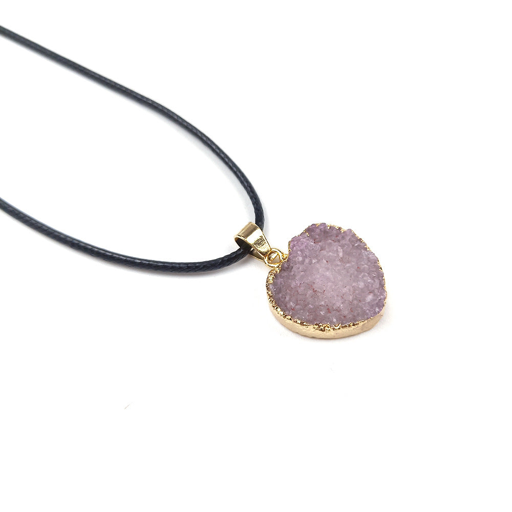 Crystal Druzy Stone Heart Necklace For Women Girl  Cluster Heart Pendant