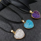 Crystal Druzy Stone Heart Necklace For Women Girl  Cluster Heart Pendant