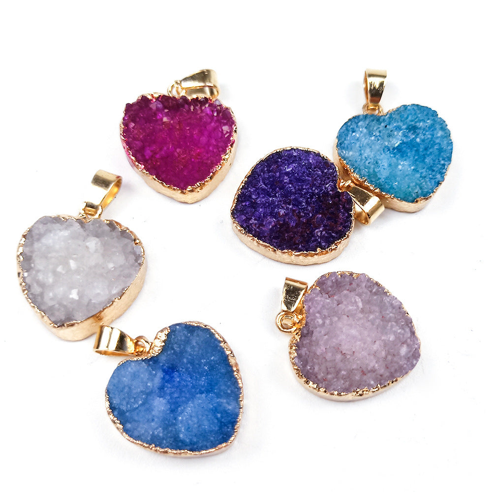 Crystal Druzy Stone Heart Necklace For Women Girl  Cluster Heart Pendant