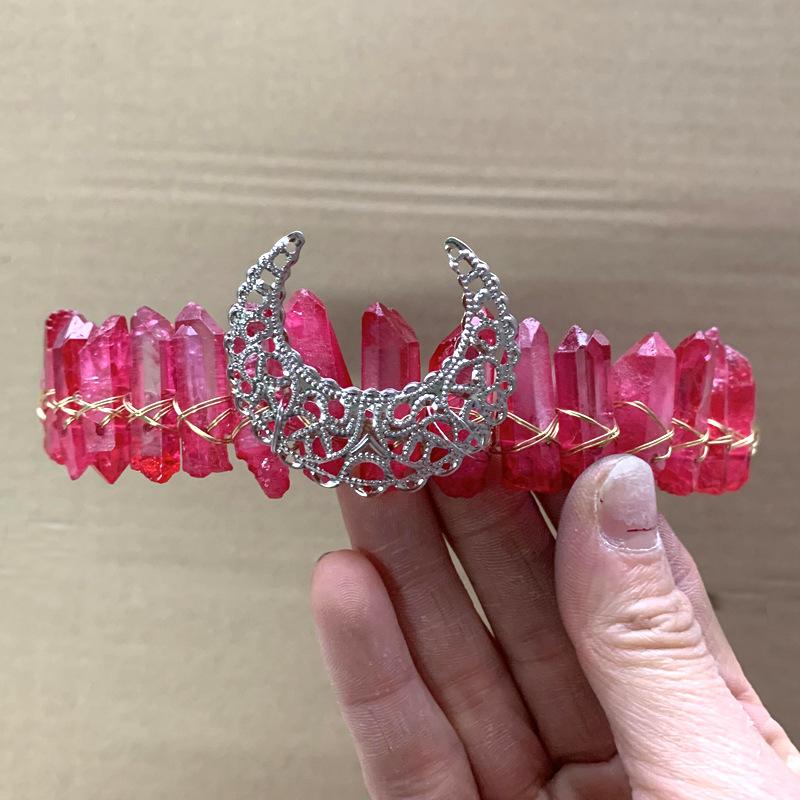 Diadema de cristal crudo con corona de luna negra de cuarzo