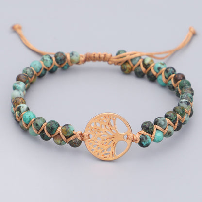 Tree of Life Turquoise Stone Bracelet Handmade Braided Layered Bead Bracelet