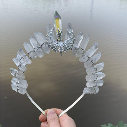 Raw Clear Quartz Crystal Crown/Moon Tiara